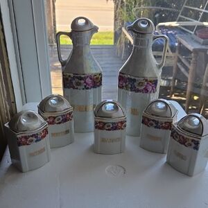 Floral Ceramic Kitchen Canister Set Spices 1930 Beatuiful Set Inddescent.